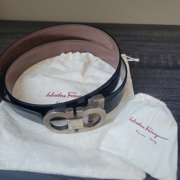 Men's Reversible Leather Double-Gancio Belt - Picture 1 of 4